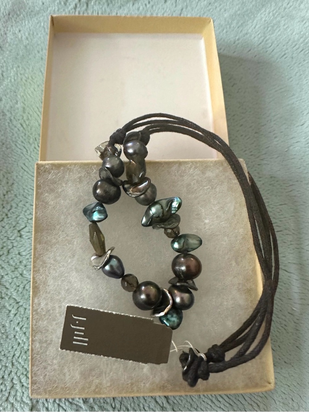 J. Jill Iridescent Boho Pearl Abalone Cord Necklace 20" NWT - Picture 3 of 6